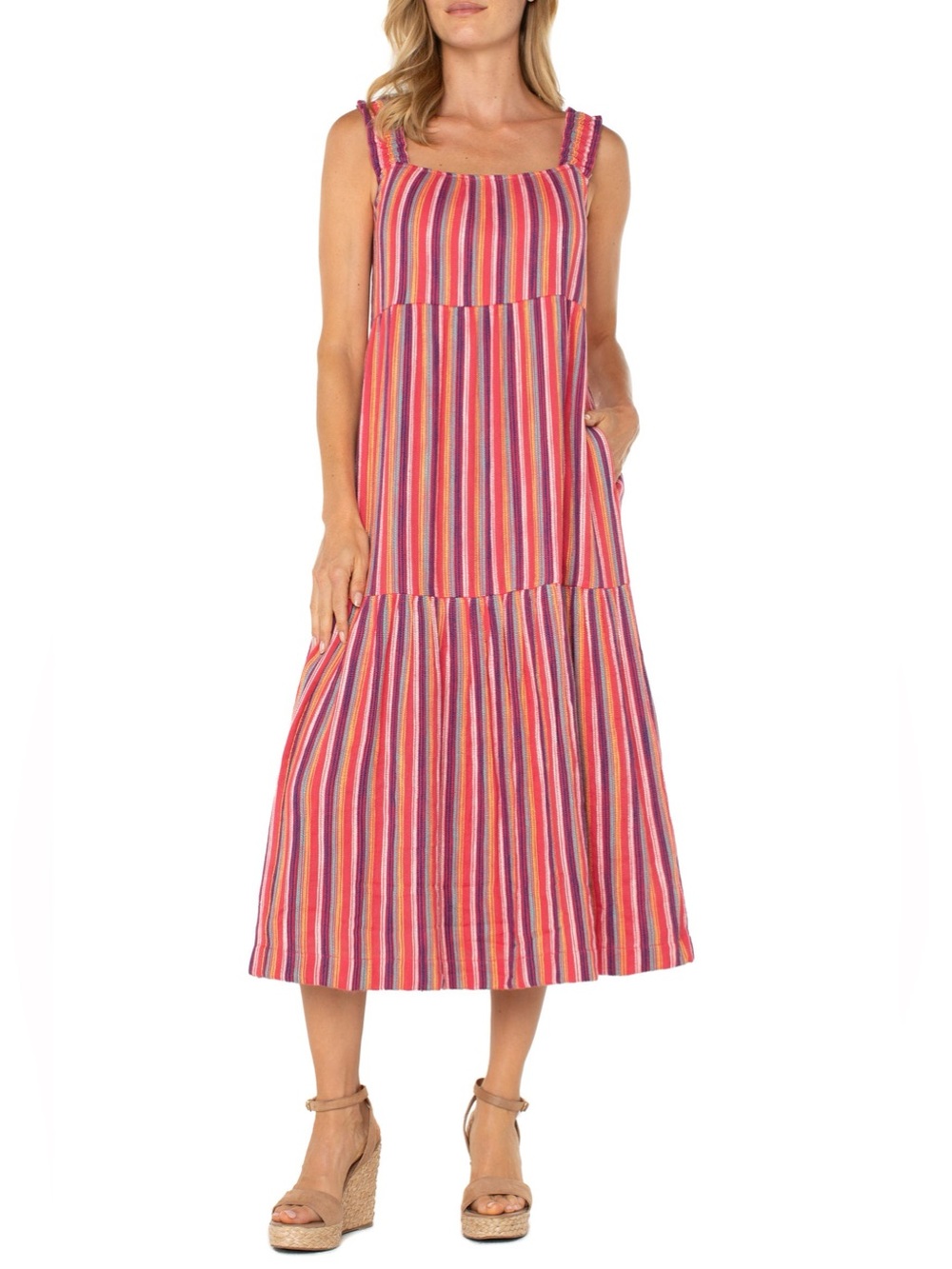 NWT Liverpool Los Angeles Striped Midi Sundress Multicolor Pockets Boho - Picture 4 of 11